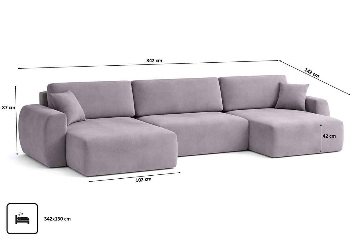 ECKSOFA Mit Schlaffunktion Und Bettkasten U-Form Ariel U, Veloursstoff Salvador, Grau - Grau, Holz (342/142cm) - Kaiser Möbel