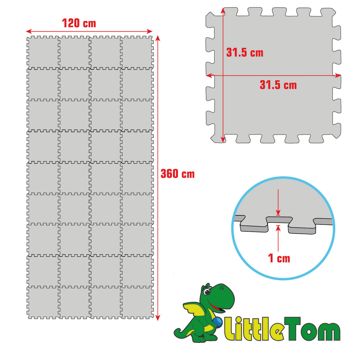SPIELMATTE ab Null - 360/120 cm Puzzlematte Bunt - Multicolor, Kunststoff (30/30cm) - Littletom