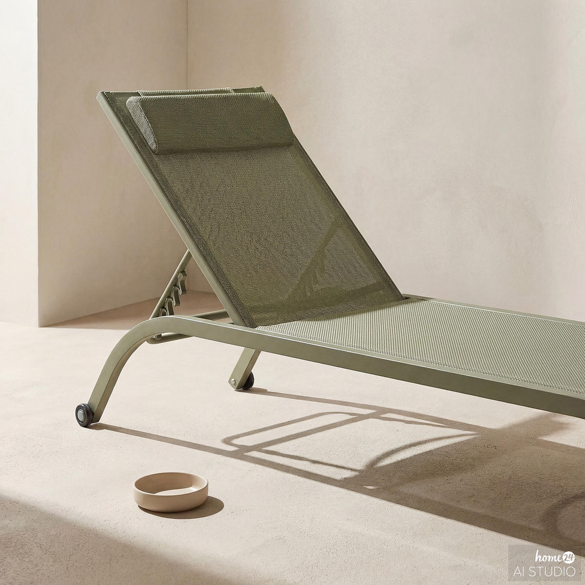 SONNENLIEGE - Polyrattan / Stahl - Salbeigrün, Textil/Metall (67/35/196cm) - home24