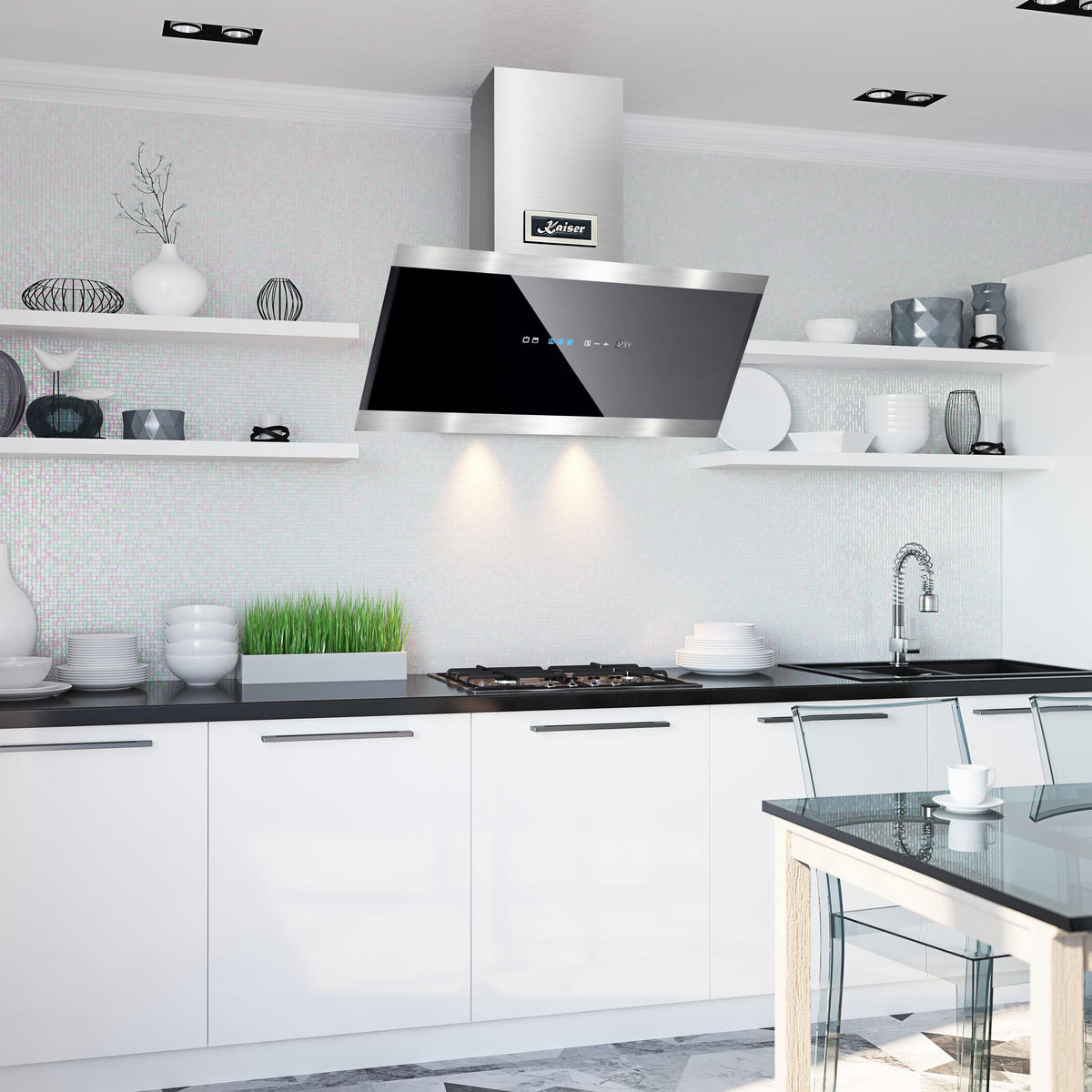 DUNSTABZUGSHAUBE AT 8435 Eco 80 cm Schwarz - Schwarz, Glas/Metall (80/75.5/37.5cm) - Kaiser Küchengeräte