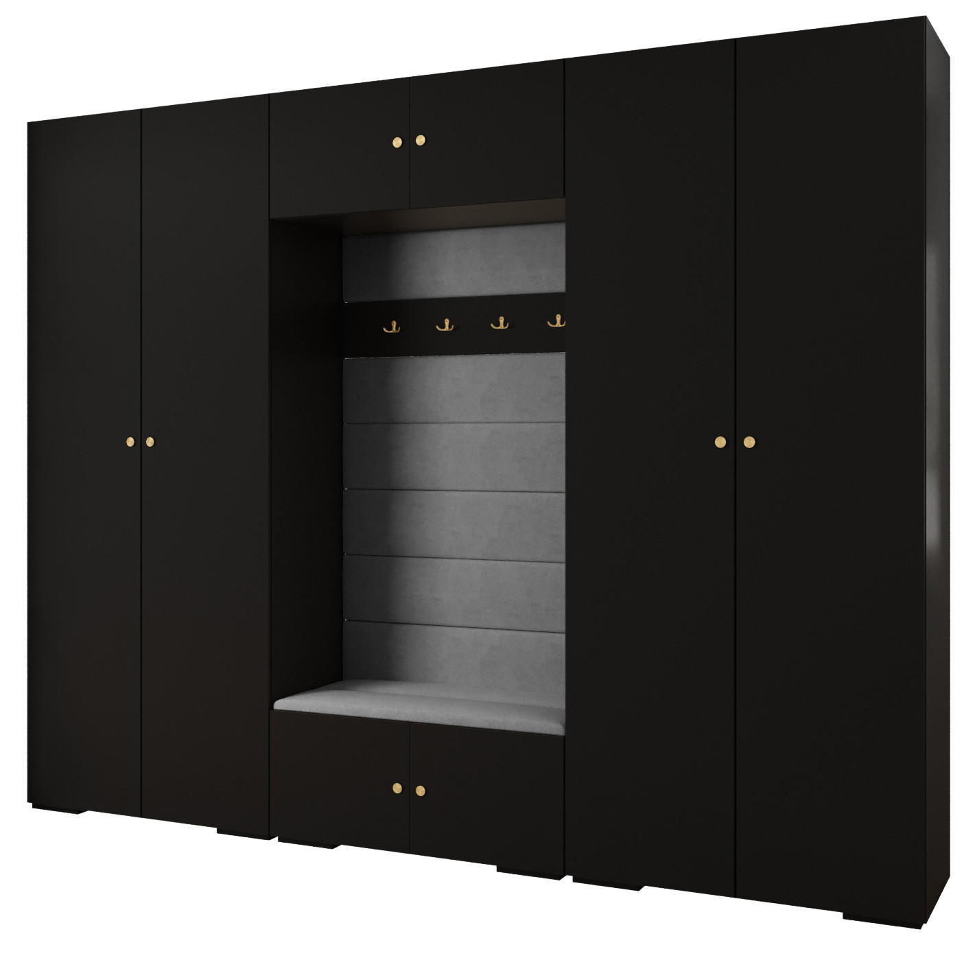 Abiks Möbel Garderoben-Set Schwarz, Grau, Gold 300x236.7x47 cm