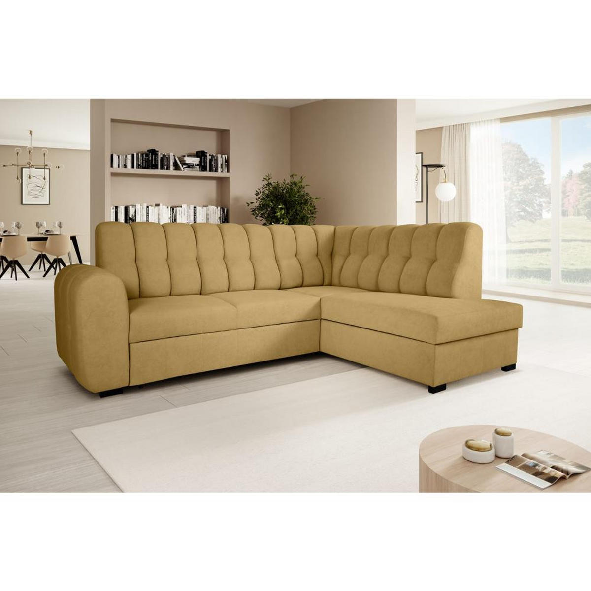 ECKSCHLAFSOFA Zoja rechts gelb - Gelb/Schwarz, Textil (261/193cm) - Beautysofa