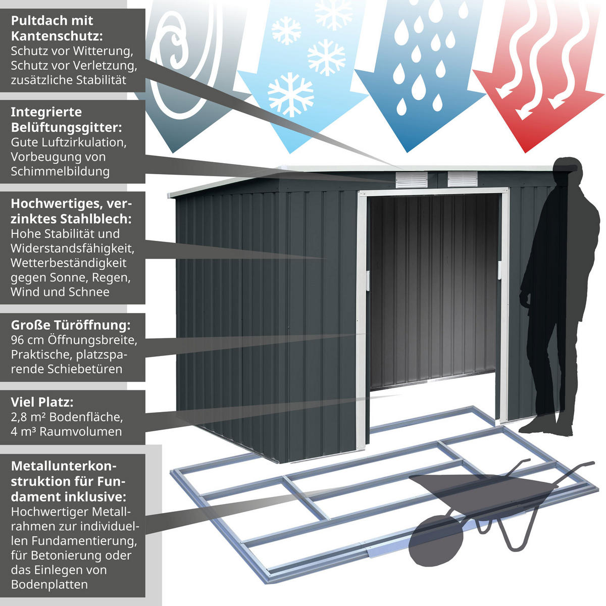GERÄTEHAUS P100 Metall Grau - Grau, Metall (130/173/213cm) - HATTORO