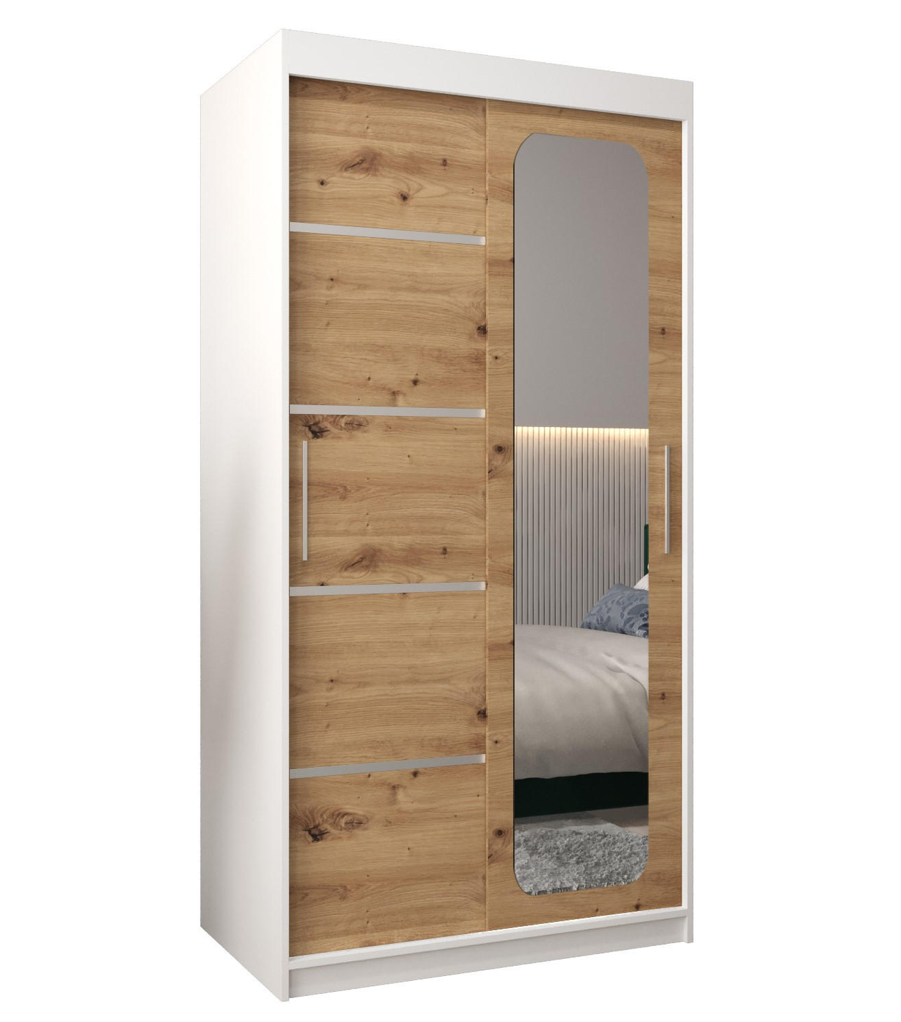 SCHWEBETÜRENSCHRANK 200/100/62 2-türig - Silberfarben/Eiche Artisan, Holz/Kunststoff (100/200/62cm) - Abiks Möbel