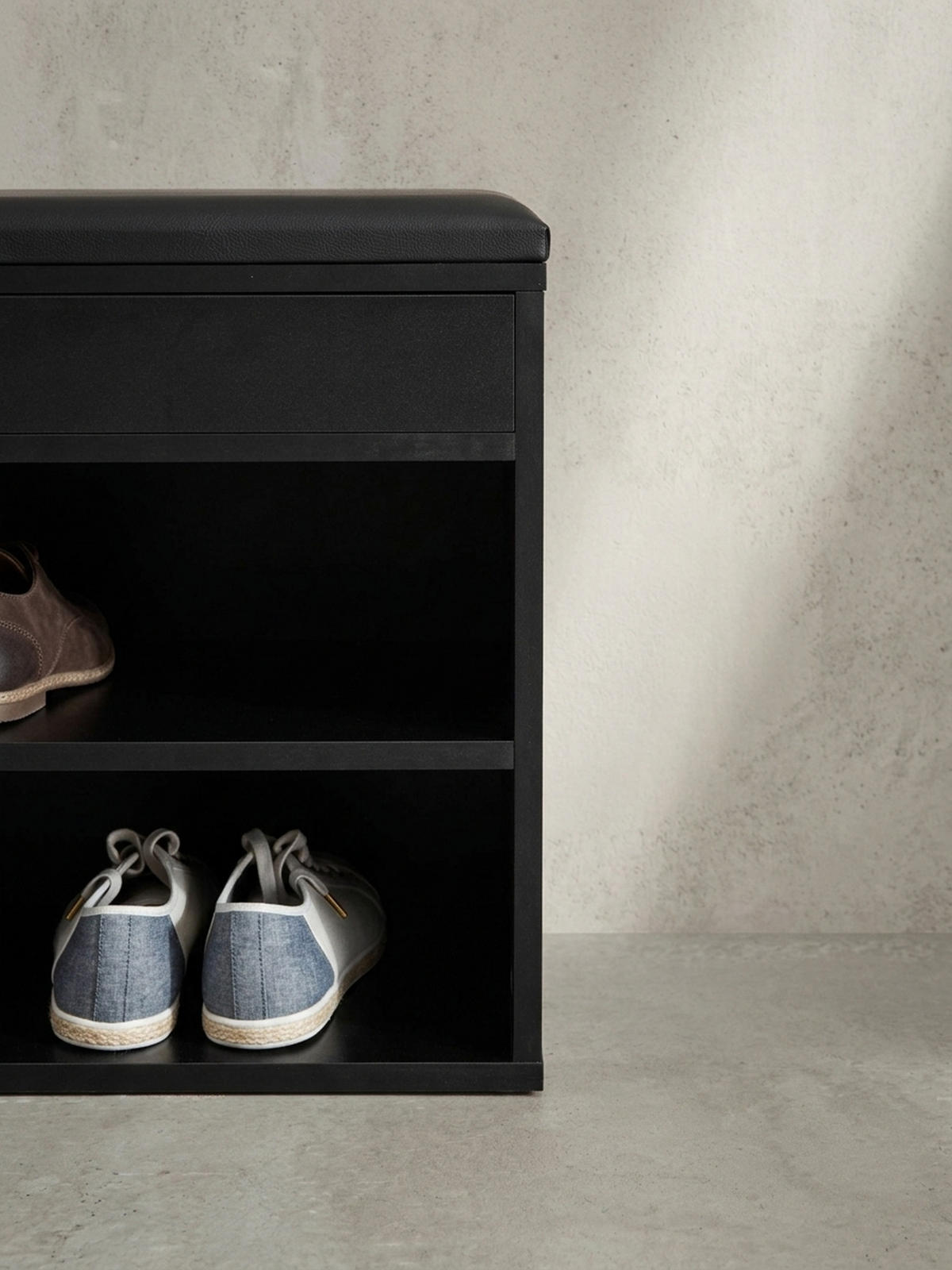 SCHUHBANK – Kunstleder/Holz, 104x51x32 cm, Schwarz, mit Stauraum - Schwarz, Holzwerkstoff/Textil (104/51/32cm) - KADIMA DESIGN