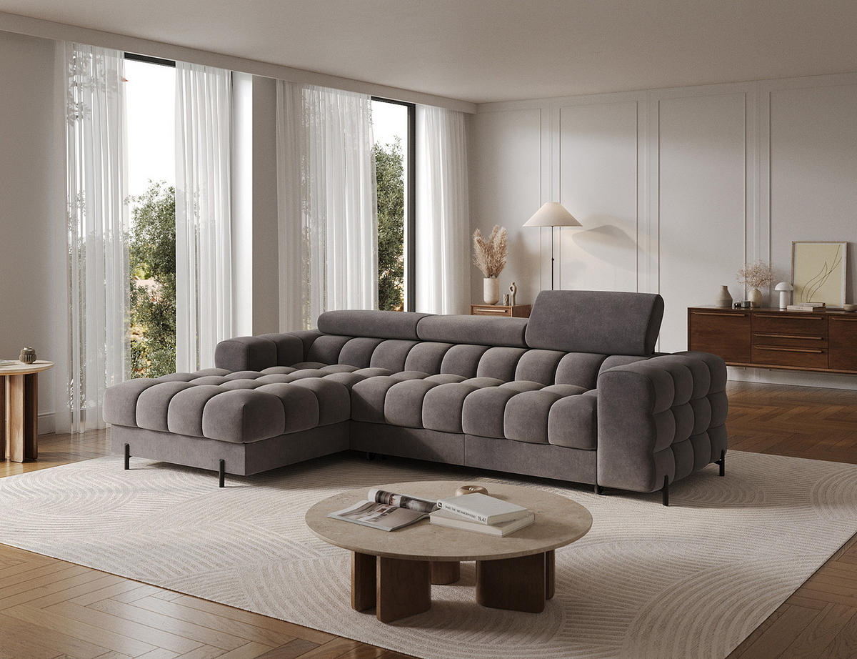 ECKSOFA FELRO mit Schlaffunktion, Bettkasten & verstellbaren Kopfstützen – Modernes Premium-Ecksofa in L-Form - Grau, Kunststoff (285/181cm) - Wohnideebilder