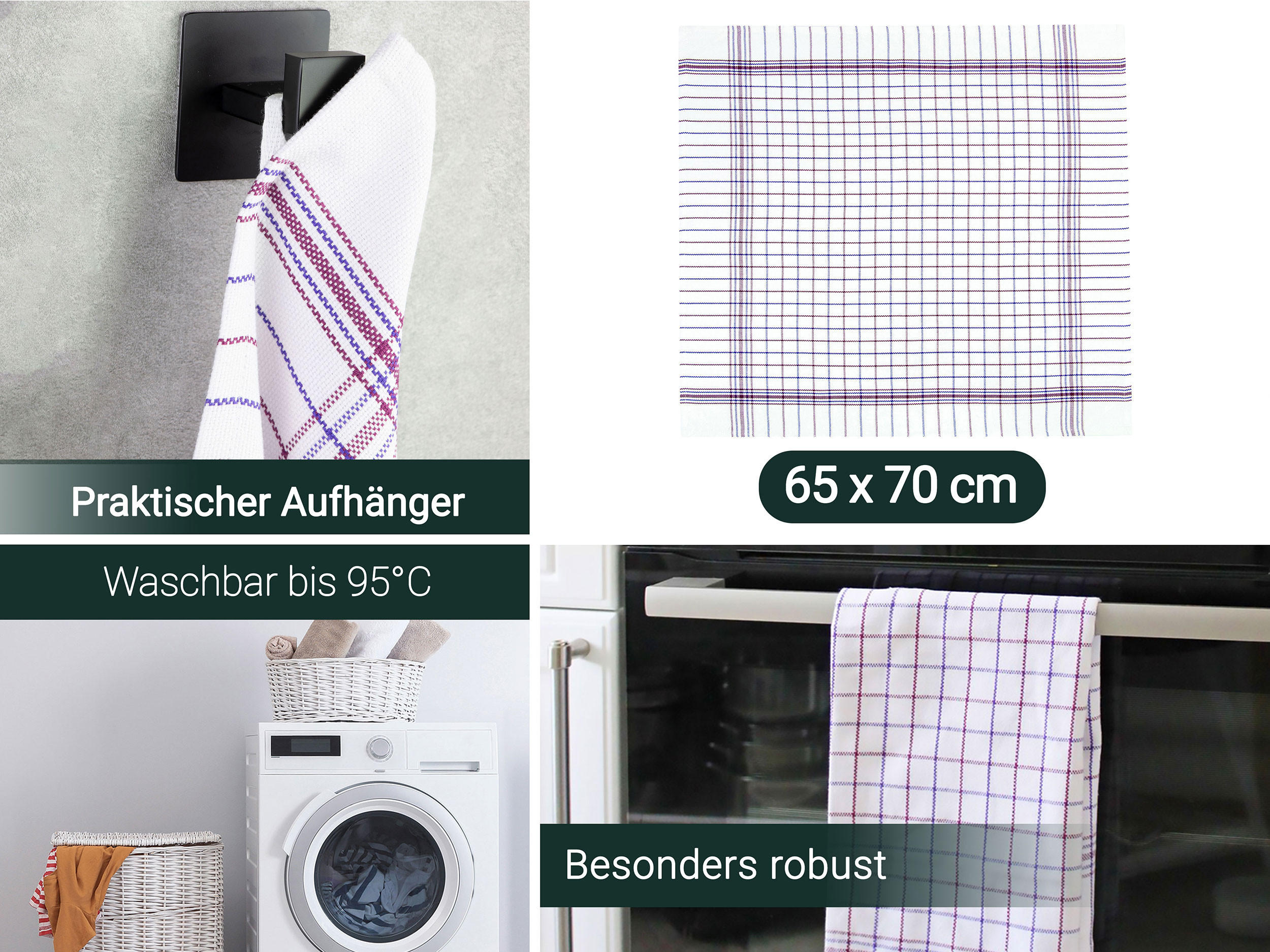 GESCHIRRTÜCHER, 12er-Set, 65x70 cm, 100% Baumwolle, Blau - Rot, Textil (65/70cm) - Zollner