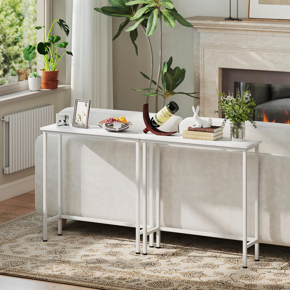 KONSOLENTISCH DE-09733 mit Marmoroptik, Kippschutz, schmal Weiß - Weiß, Holzwerkstoff/Metall (75/24/76cm) - ComfortXL