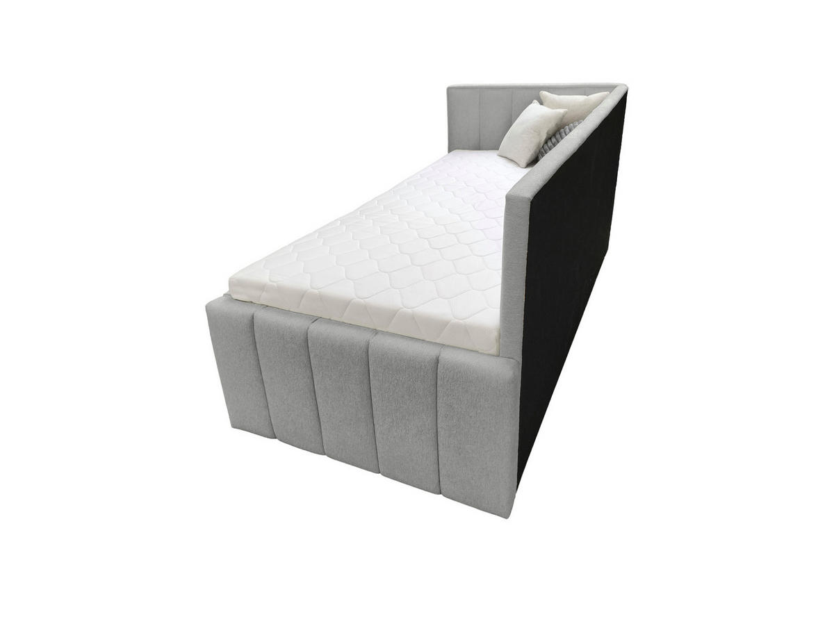 POLSTER-KINDERBETT LUKA 90x200 cm, links, mit Ausziehbett – Grau - Grau, Textil - KS Home Concept