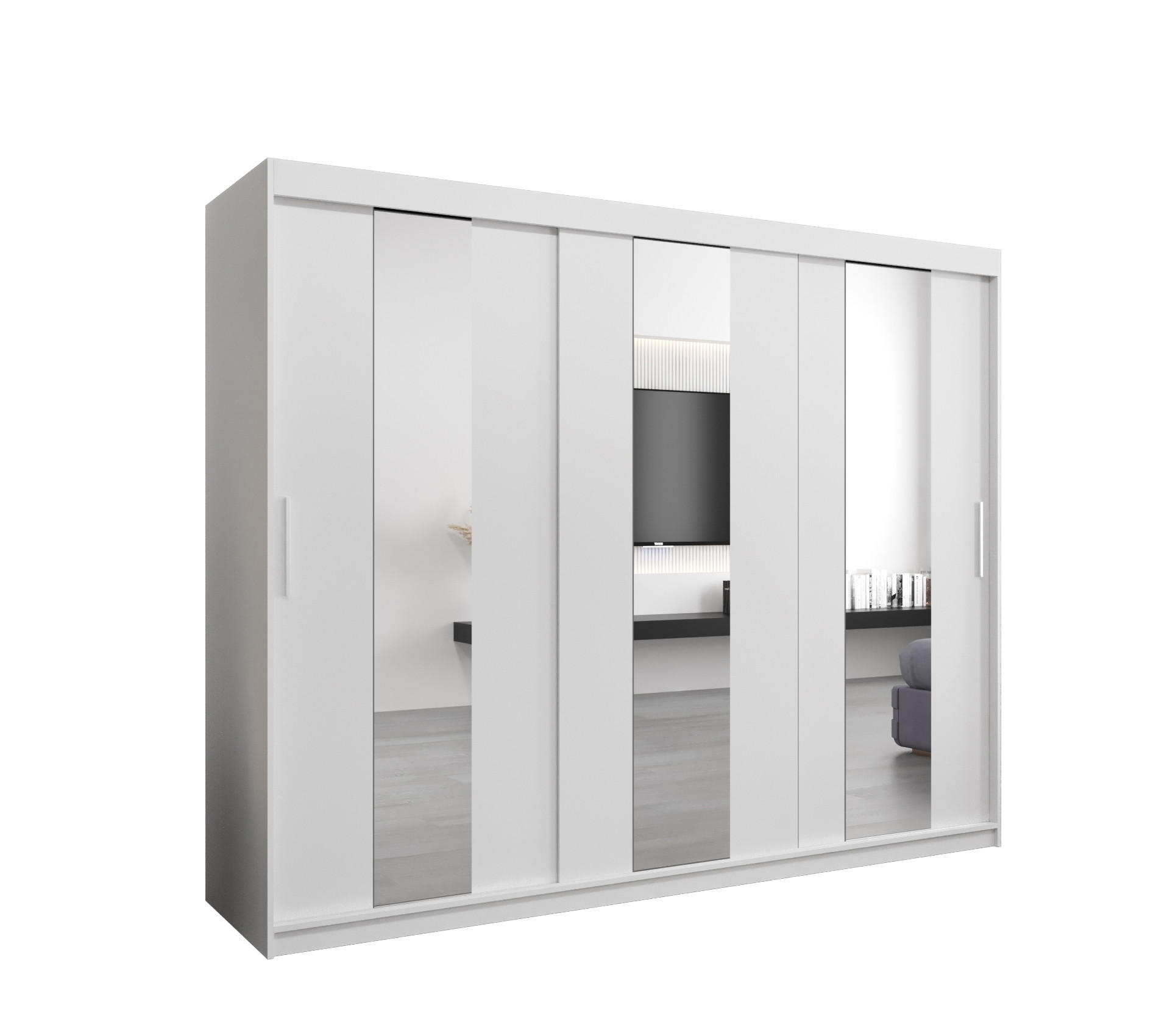 SCHWEBETÜRENSCHRANK 200/250/62 3-türig - Silberfarben/Weiß, Holz/Kunststoff (250/200/62cm) - MÖBEL KRYSPOL