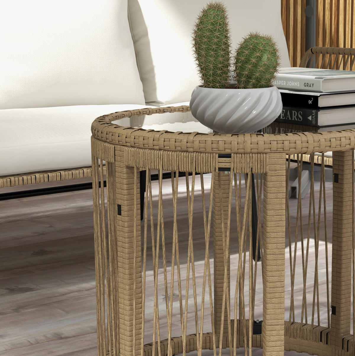 GARTENMÖBEL-SET 3-tlg. mit Sonnenliege, Zweisitzer und Tisch Cremeweiß - Weiß, Metall - Beauniv