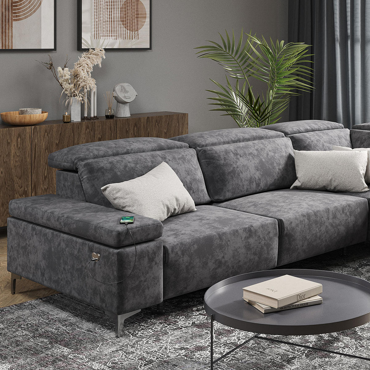 SOFA L FORM James Anthrazit 218 x 301 cm Rechte Ecke - Anthrazit, Holz (218/301cm) - VitaliSpa