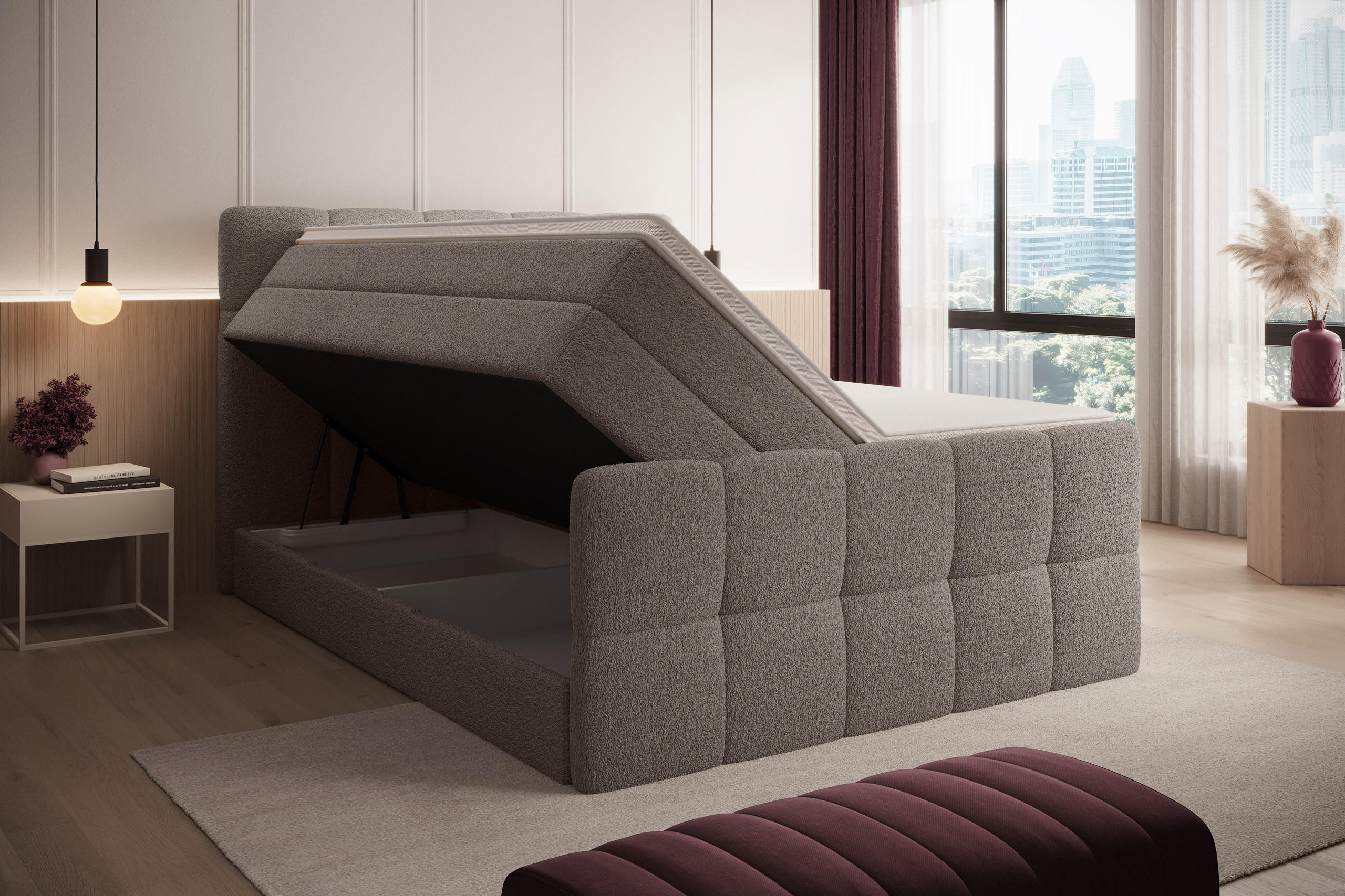 BOXSPRINGBETT Madison 2 braun 200/200 H3/H4 Boucle - Braun, Textil (200/200cm) - wonello