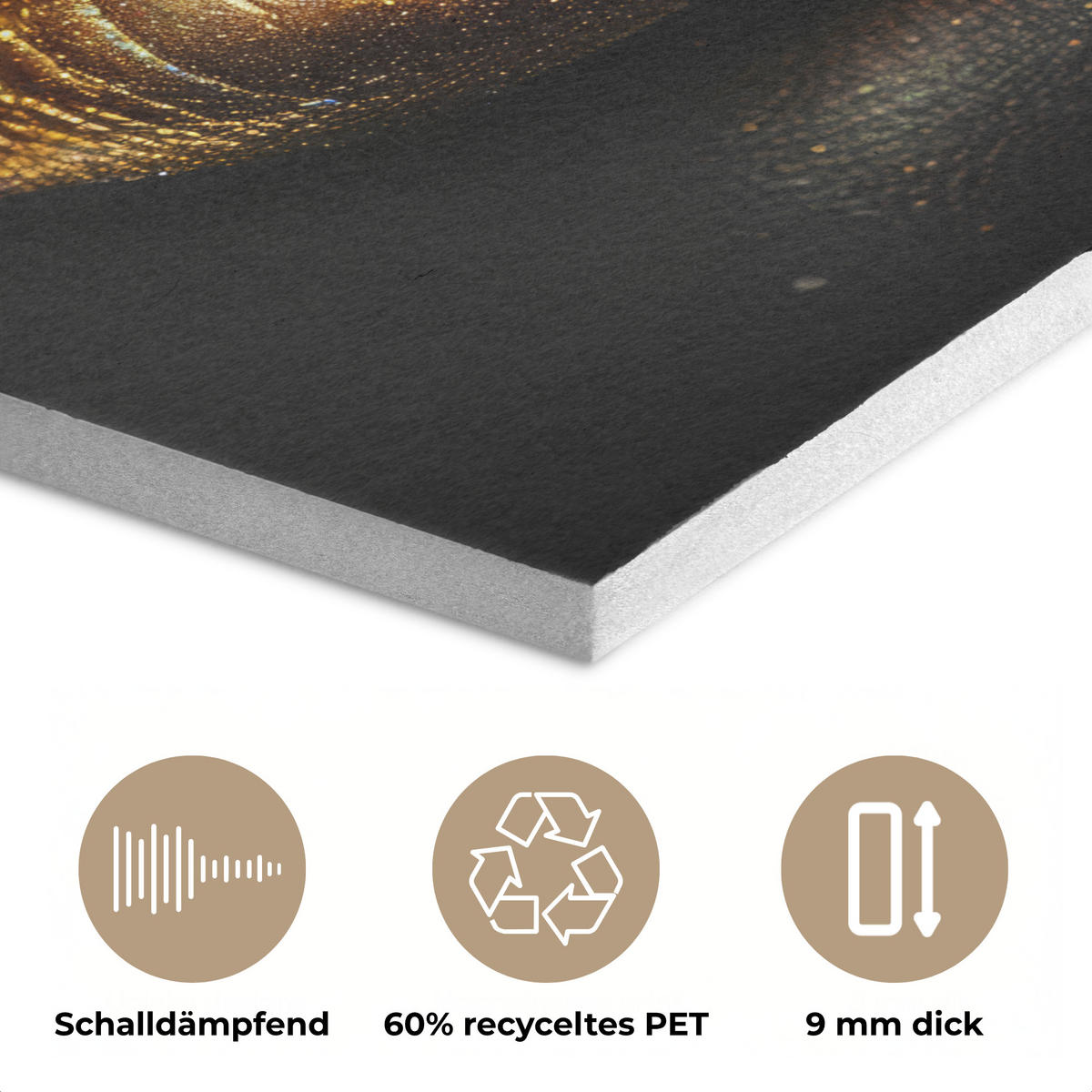 AKUSTIKPANEEL Frau - Porträt - Lippen - Gold - Schwarz 90x90 cm - Schwarz, Textil (90/0.9/90cm) - MuchoWow