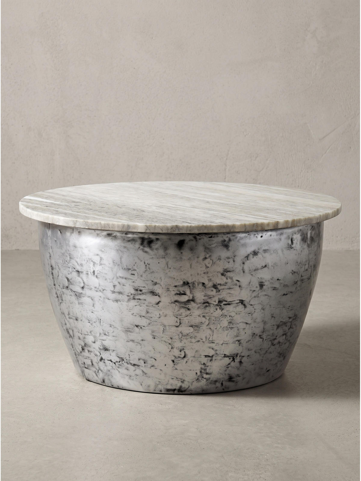 COUCHTISCH HAVEL, Marmor, handgefertigt, Beige-Silber, Ø 60 x 34 cm - Silberfarben, Stein/Metall (60/60/34cm) - KADIMA DESIGN