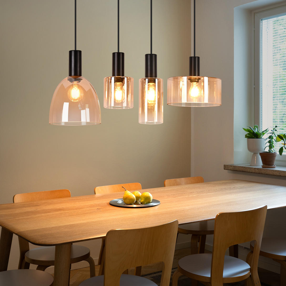 PENDELLEUCHTE Dravyn 78/25/180 cm - Bernsteinfarben/Schwarz, Glas/Metall (78/25/180cm) - ZMH