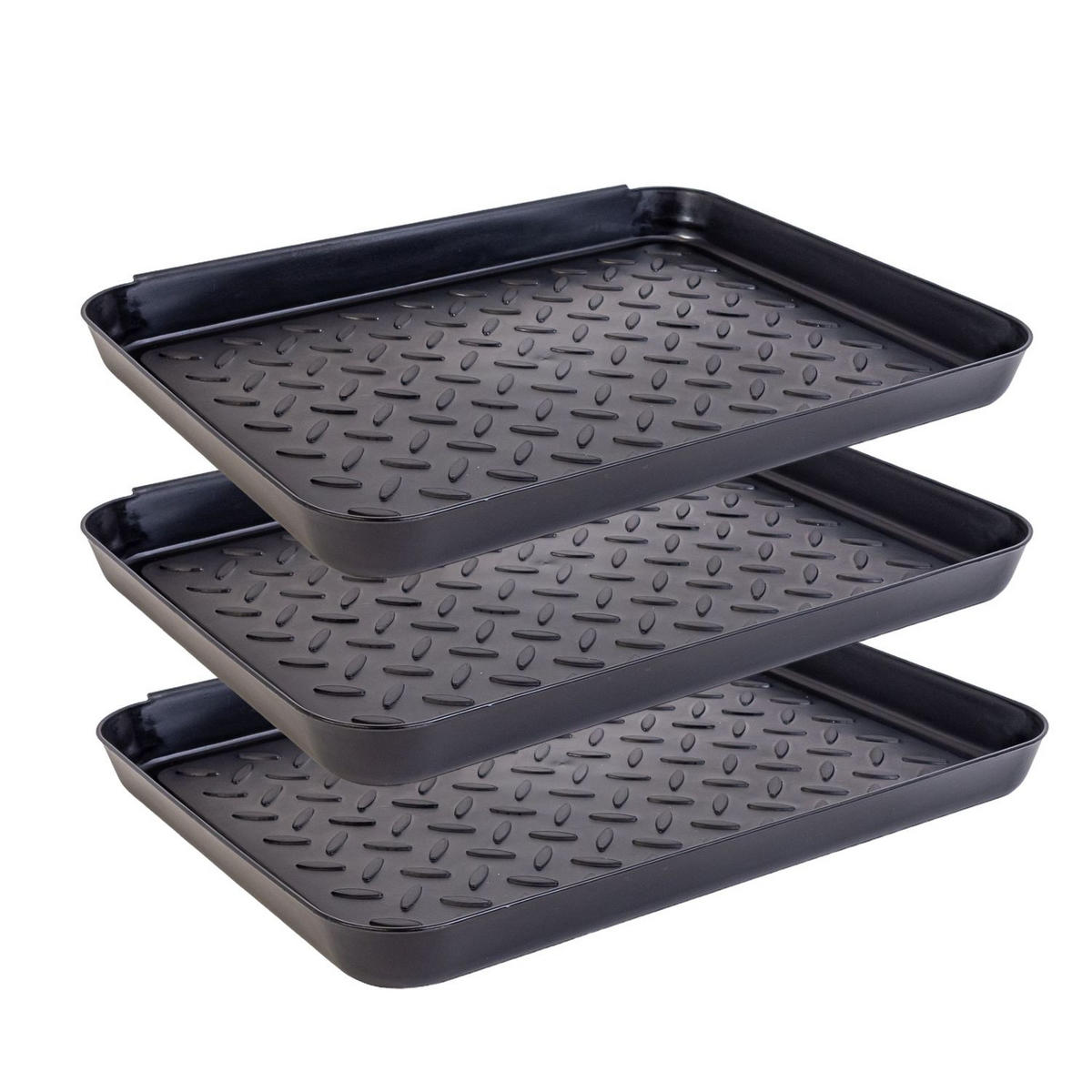 SCHUHABLAGE Schuhabtropfschale 35/27.5/3 cm (3er-Set) - Schwarz, Kunststoff (27.5/4.5/35cm) - Intirilife