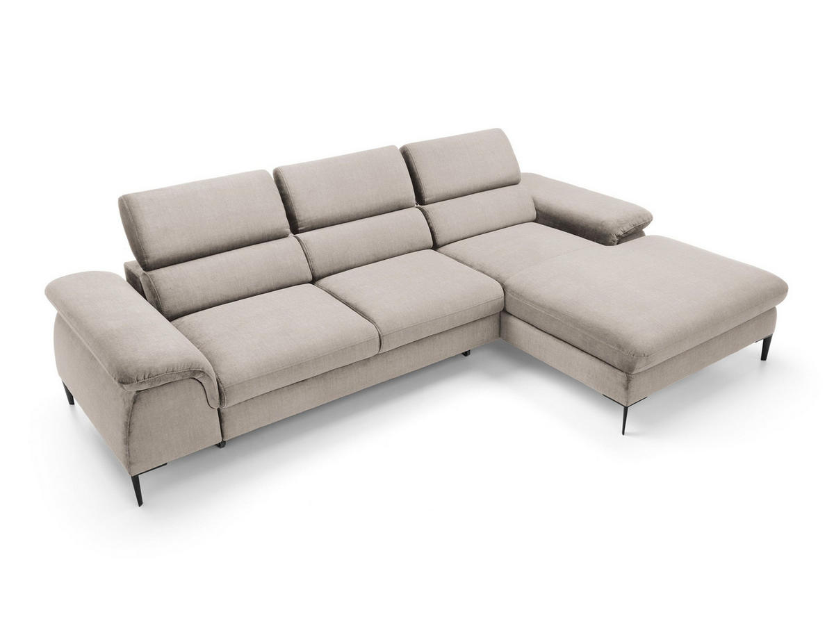 ECKSOFA MESTO Beige Velours-Stoff mit Schlaffunktion - Beige, Holz (288/182cm) - MASSENO