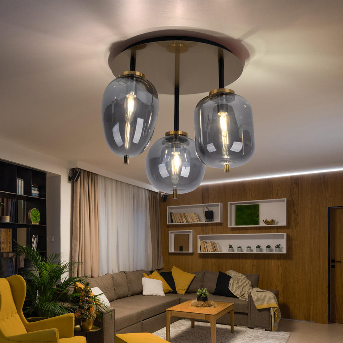 DECKENLEUCHTE Metall Glas Grau Rauchoptik - Grau, Glas (46/46/36cm) - Globo Lighting