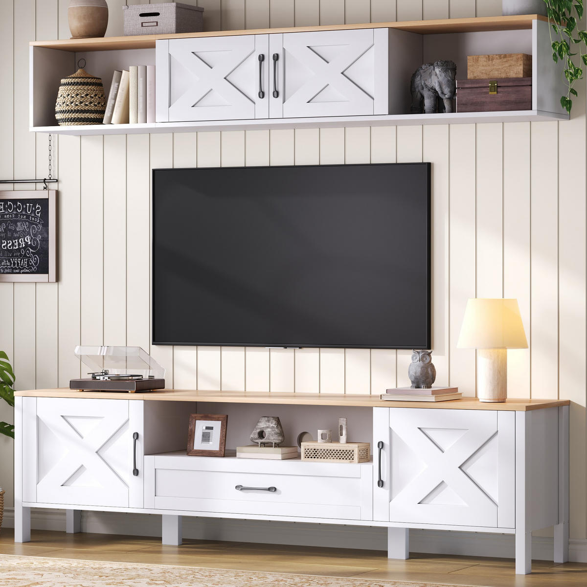 TV-LOWBOARD 180x40x50 cm Weiß 4 Schränke 1 Schublade Set - Weiß, Holzwerkstoff (30/27/180cm) - FLIEKS