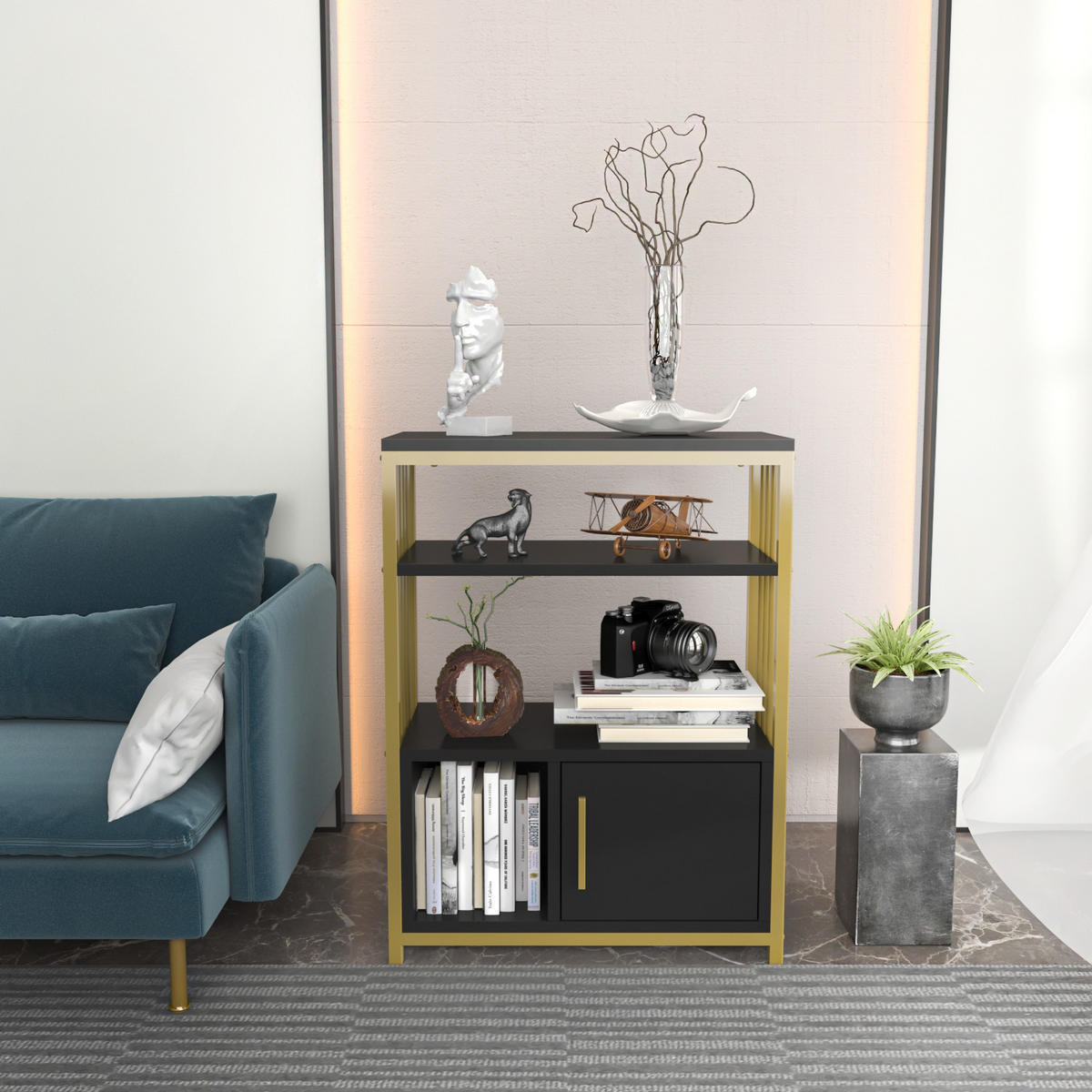 BÜCHERREGAL Letos Anthrazit Gold - Goldfarben/Schwarz, Holzwerkstoff (29.6/80/60cm) - Decorotika