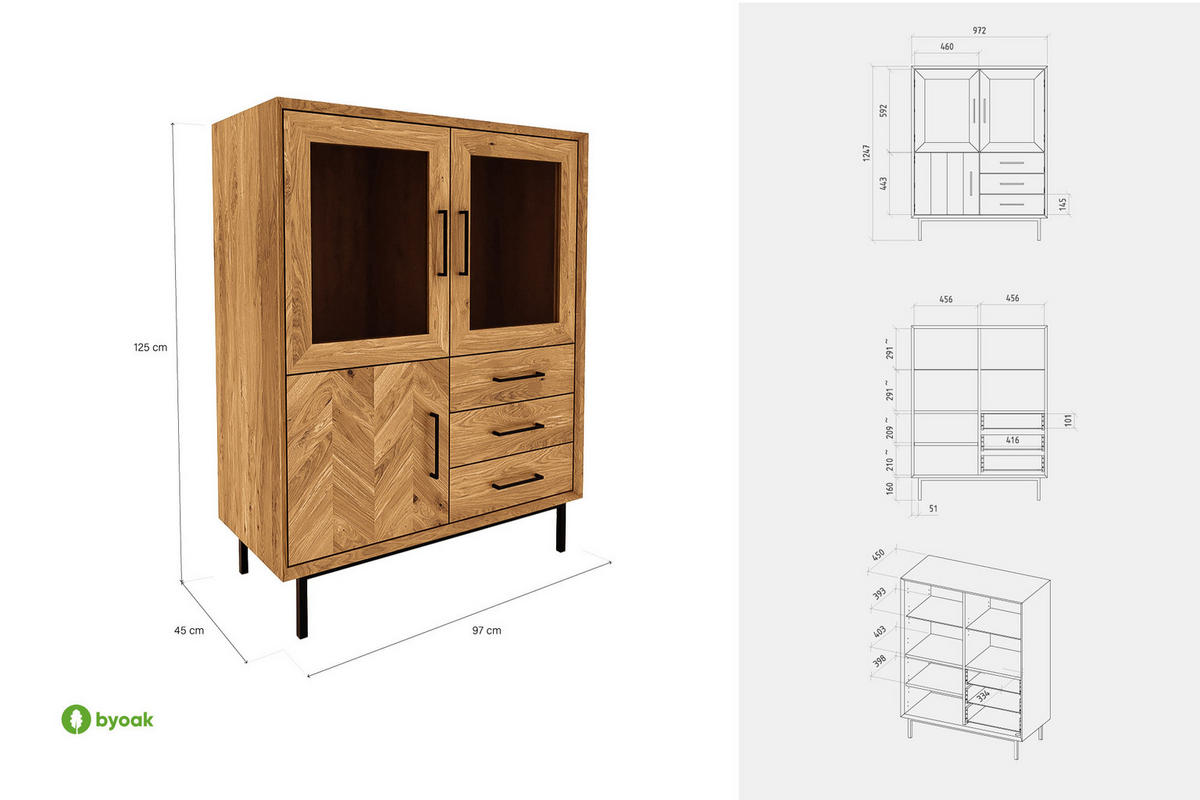 SIDEBOARD LEON Kernbuche - Kernbuche, Holz (97/125/45cm) - byoak