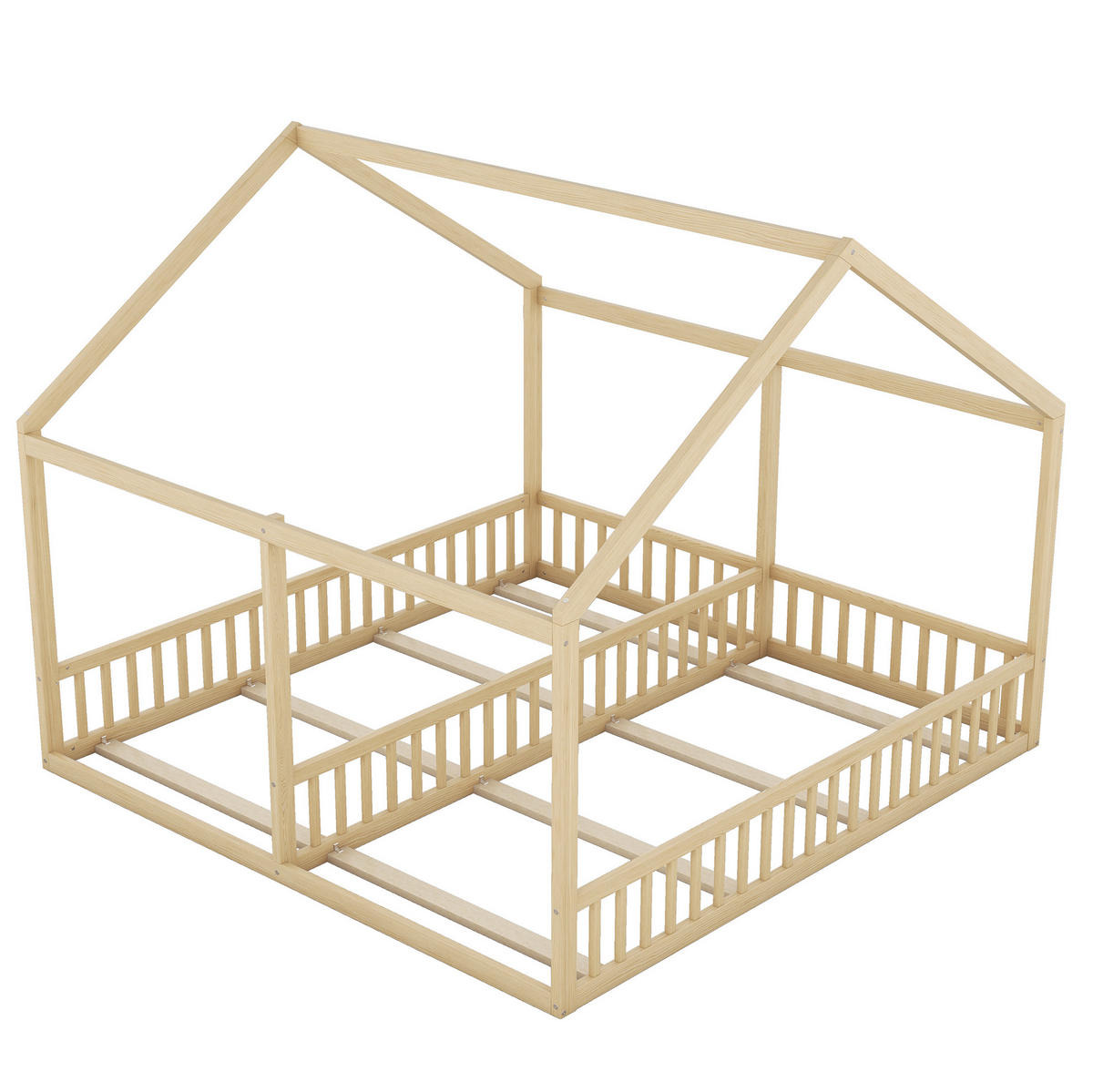 KINDERBETT 90/200 cm als 2-in-1-Hausbett mit Schutzgitter und Dach, Natur - Naturfarben, Holz (90/200cm) - Redom
