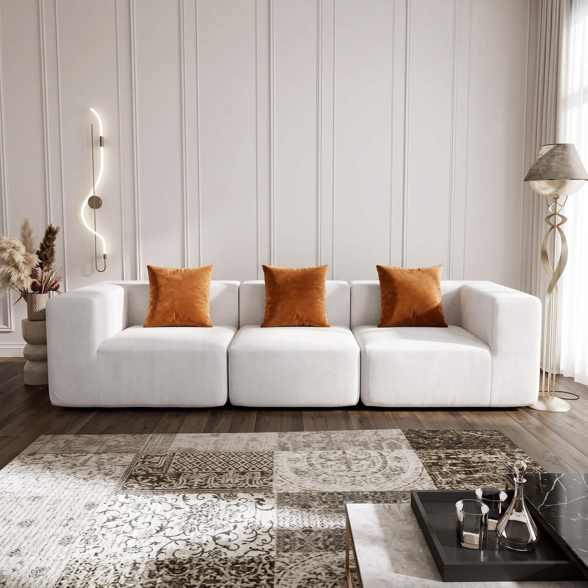 SOFA Pure - Weiß Orange - Weiß, Textil (300/62/100cm) - COCO Living