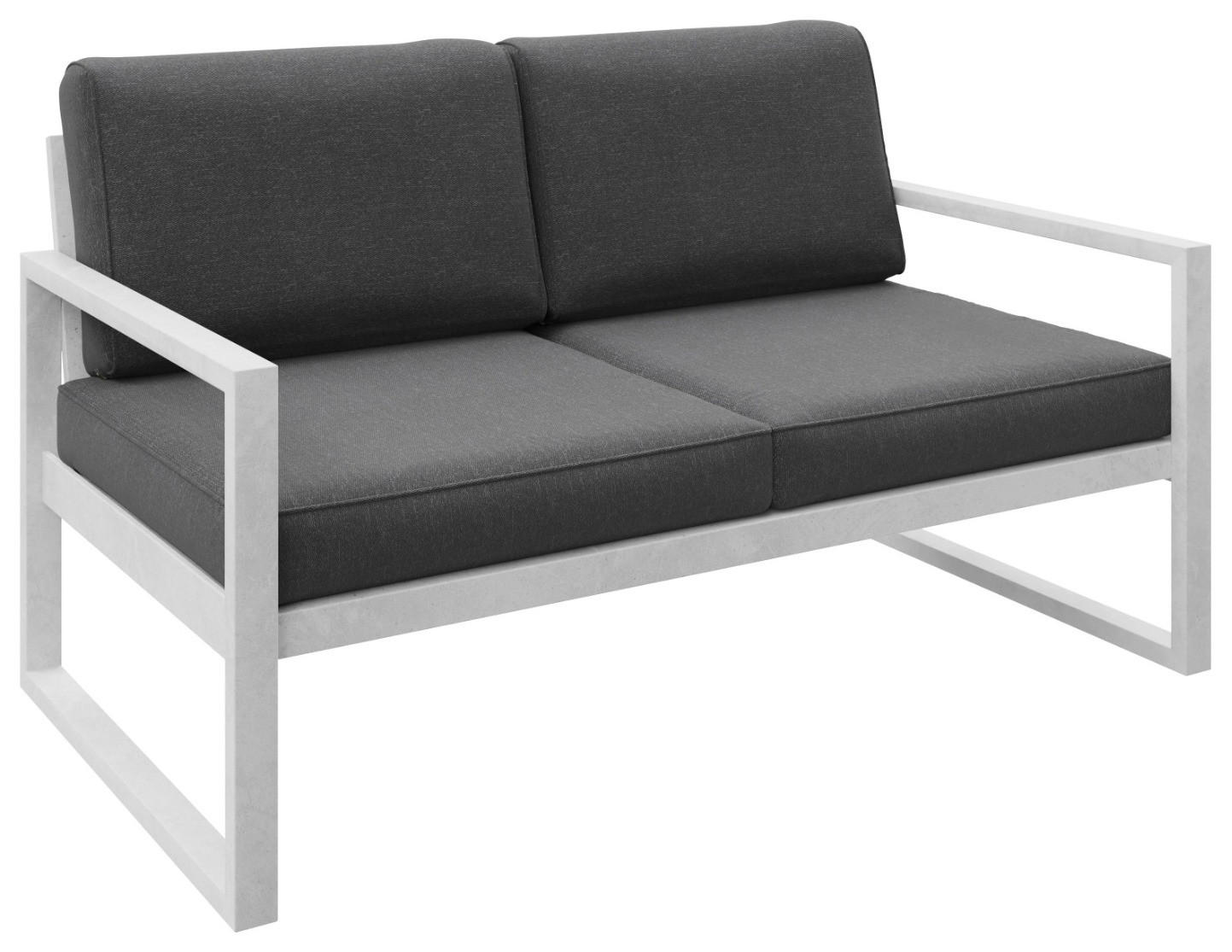 GARTENBANK Bellano Outdoor 2-Sitzer Polster-Loungebank, Stahlgestell Weiß, Grau 76/146/80 cm - Grau, Textil (146/86/80cm) - WFL GROUP