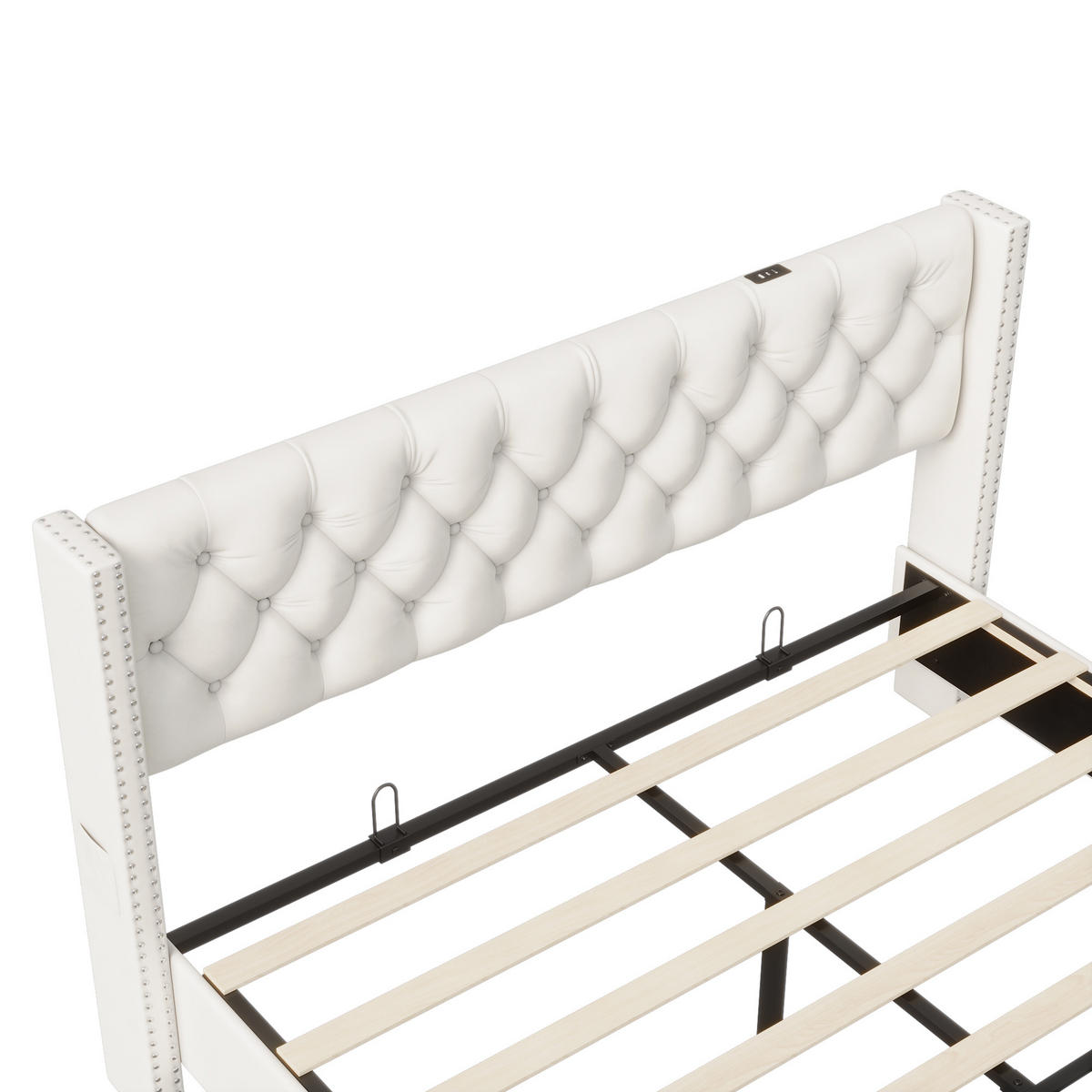 POLSTERBETT 160x200 cm, Beige, LED-Beleuchtung und USB, Samt - Beige, Textil/Metall (160/200cm)