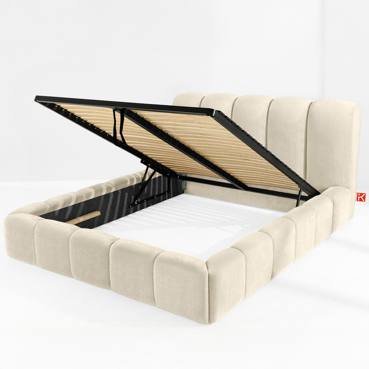 POLSTERBETT MERIDE Chenille, Ecru - Schwarz/Weiß, Holz/Textil (160/200cm) - KONSIMO®