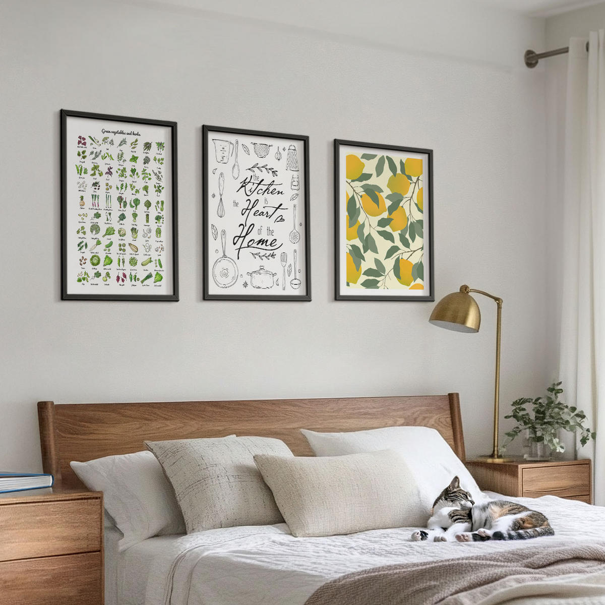 WANDBILDER 3er-Set - 40x60 cm Schwarzer Rahmen - Bemalte Zitronen-Küchenkräuter - Schwarz, Kunststoff (40/60cm) - ArtPrintCave