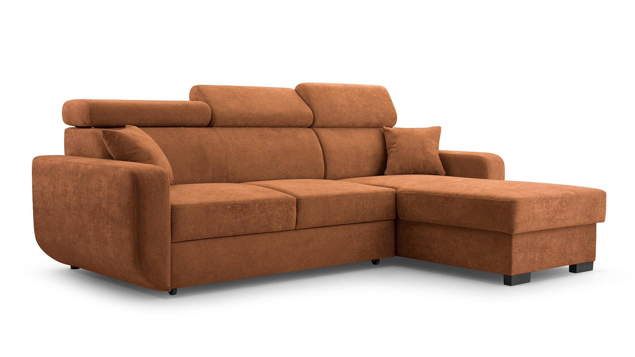 ECKSOFA CASTELLO Orange Plüsch-Stoff mit Schlaffunktion - Orange, Holz (236/165cm) - MASSENO