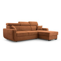 ECKSOFA CASTELLO Orange Plüsch-Stoff mit Schlaffunktion - Orange, Holz (236/165cm) - MASSENO