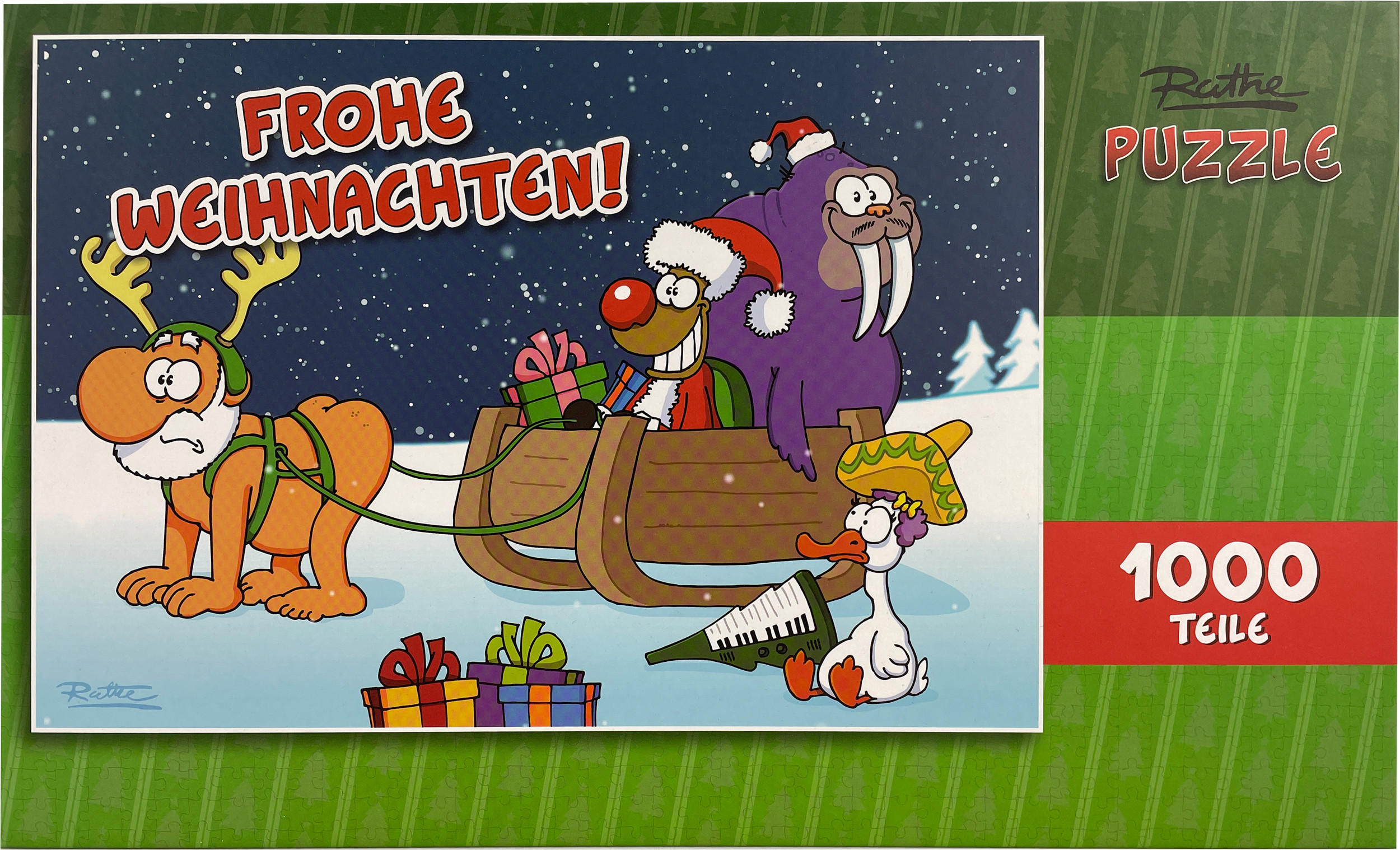 PUZZLE Ralph Ruthe XMAS Frohe Weihnachten Santa und Rudi 1000 Teile - Multicolor, Karton (25.5/20.5cm) - United Labels