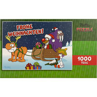 PUZZLE Ralph Ruthe XMAS Frohe Weihnachten Santa und Rudi 1000 Teile - Multicolor, Karton (25.5/20.5cm) - United Labels