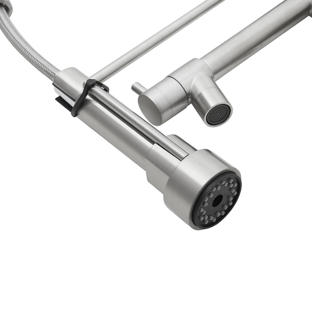 Küchenarmatur Mit Ausziehbarem Sprühkopf – Hoher Bogen, Edelstahl, Gebürstetes Nickel