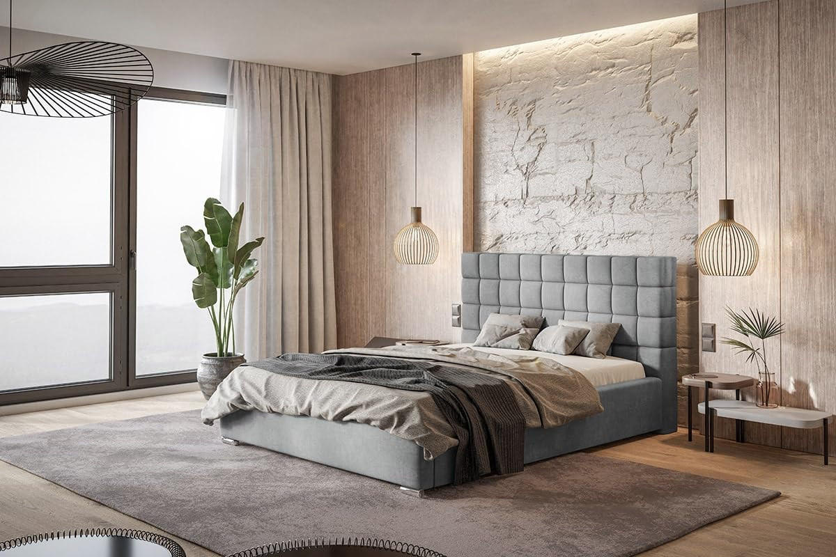 POLSTERBETT Porto mit Kopfteil, 160x200 cm, Doppelbett mit Bettkasten und Lattenrost aus Holz, Velourstoff Dunkelgrau - Dunkelgrau, Holz/Textil (160/200cm) - Alpi-Möbel