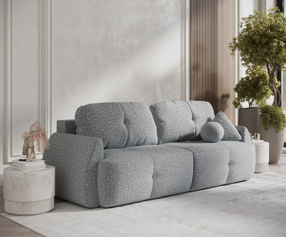 SCHLAFSOFA Loca Grau Plüschstoff - Schwarz/Grau, Holz/Holzwerkstoff (248/92/103cm) - Maison de Reve