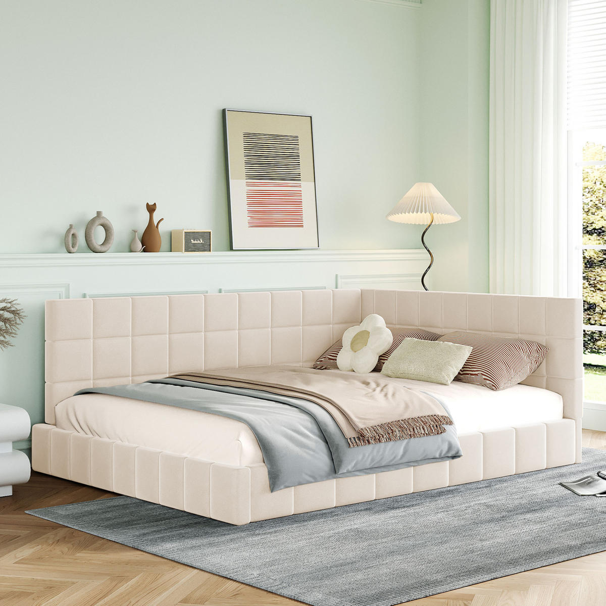 POLSTERBETT 140/200 cm in Beige mit Lattenrost und gepolstertem Rücken - Beige, Textil (140/200cm) - BEAOK