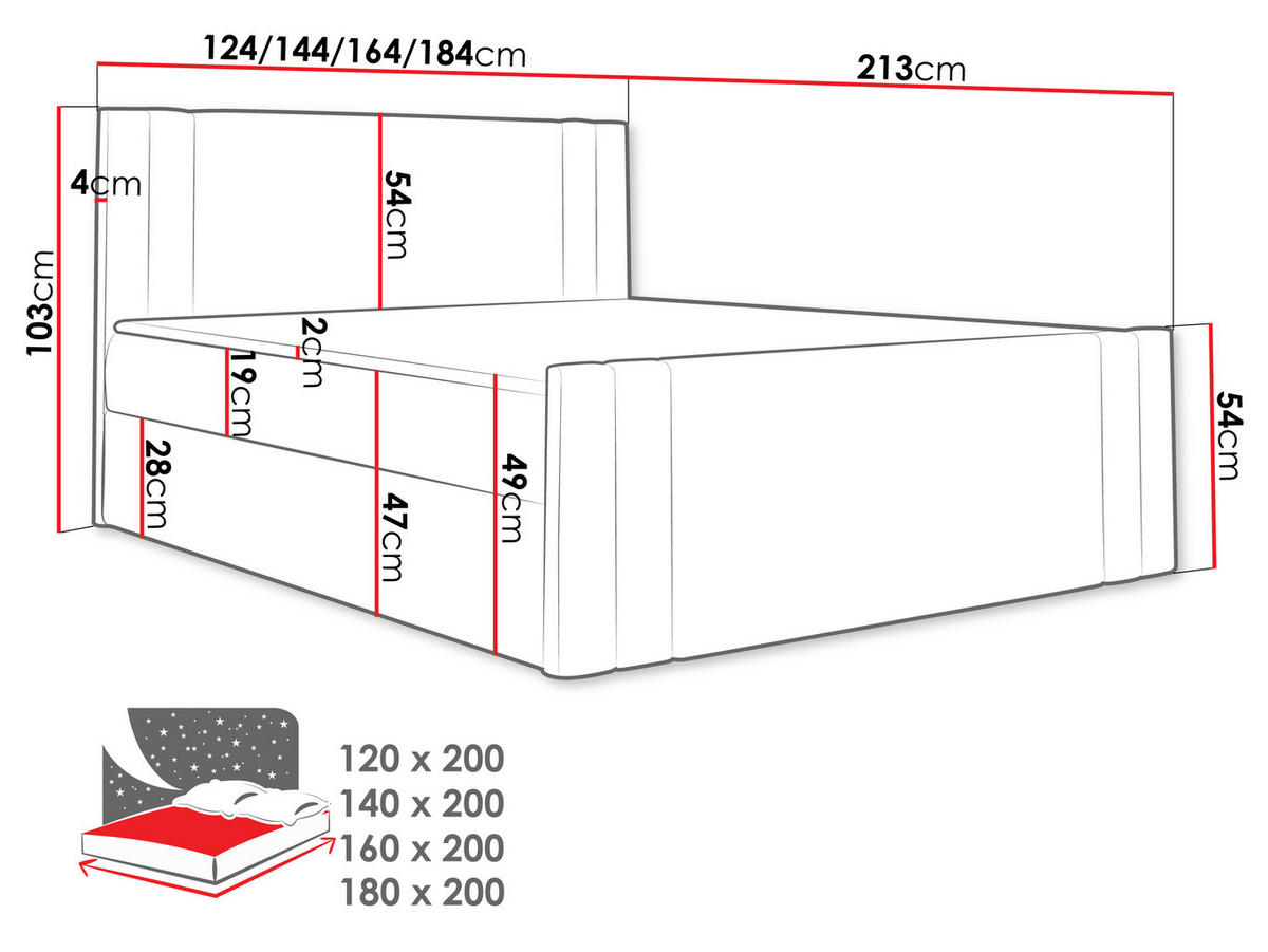 BOXBETT Carmen - Rot, Holz (120/200cm) - MIRJAN24