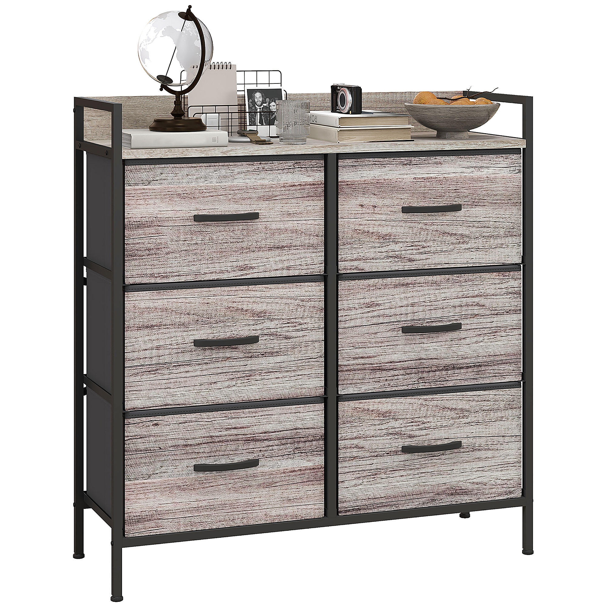 KOMMODE mit 6 Schubladen aus Stoff , Industrie-Design Grau - Grau, Textil (79/85/29cm) - HOMCOM