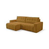 ECKSOFA Palermo mit Schlaffunktion und Bettkasten in Cordstoff - Dunkelgelb, Holz/Holzwerkstoff (245/143cm) - Ravio