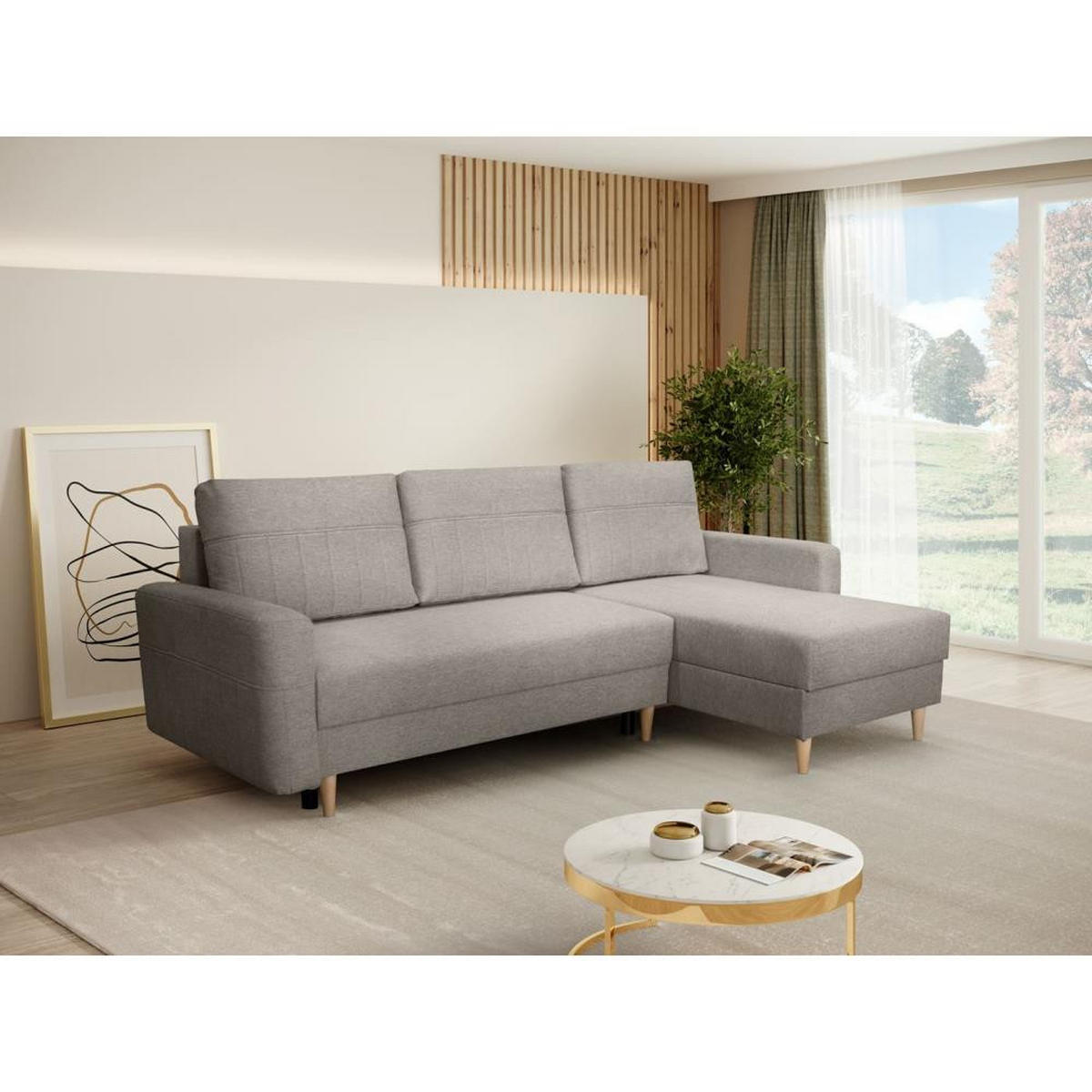 ECKSCHLAFSOFA Vega mit Universelle Ottomane Cappuccino - Cappuccino, Textil (225/150cm) - Beautysofa