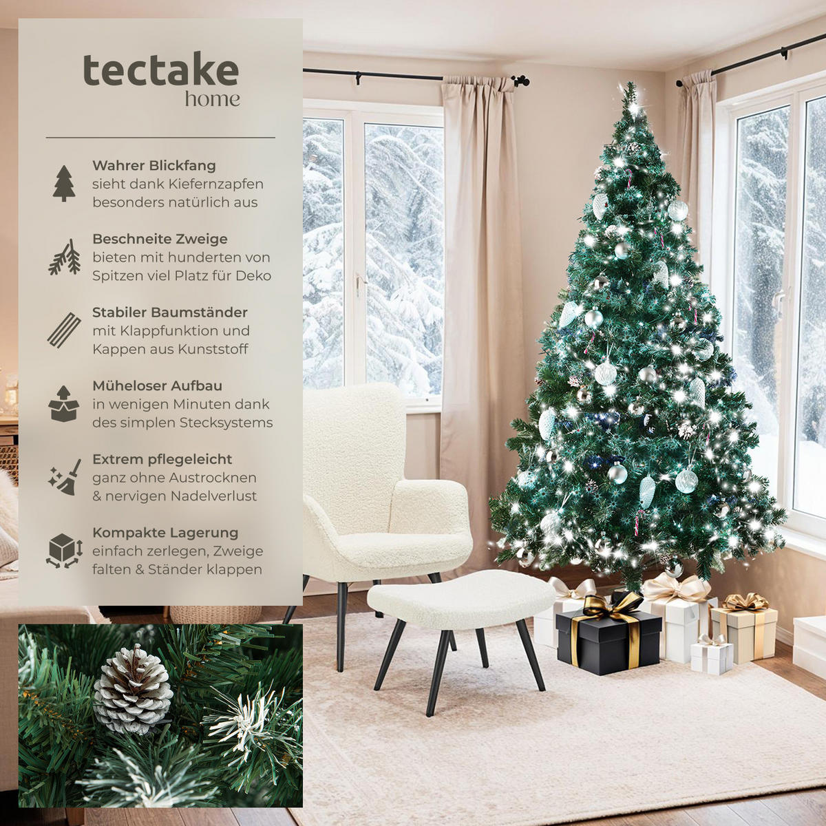 WEIHNACHTSBAUM ,inklusive Metallständer mit Kunststoffkappen,grün - Grün, Kunststoff (180cm) - tectake