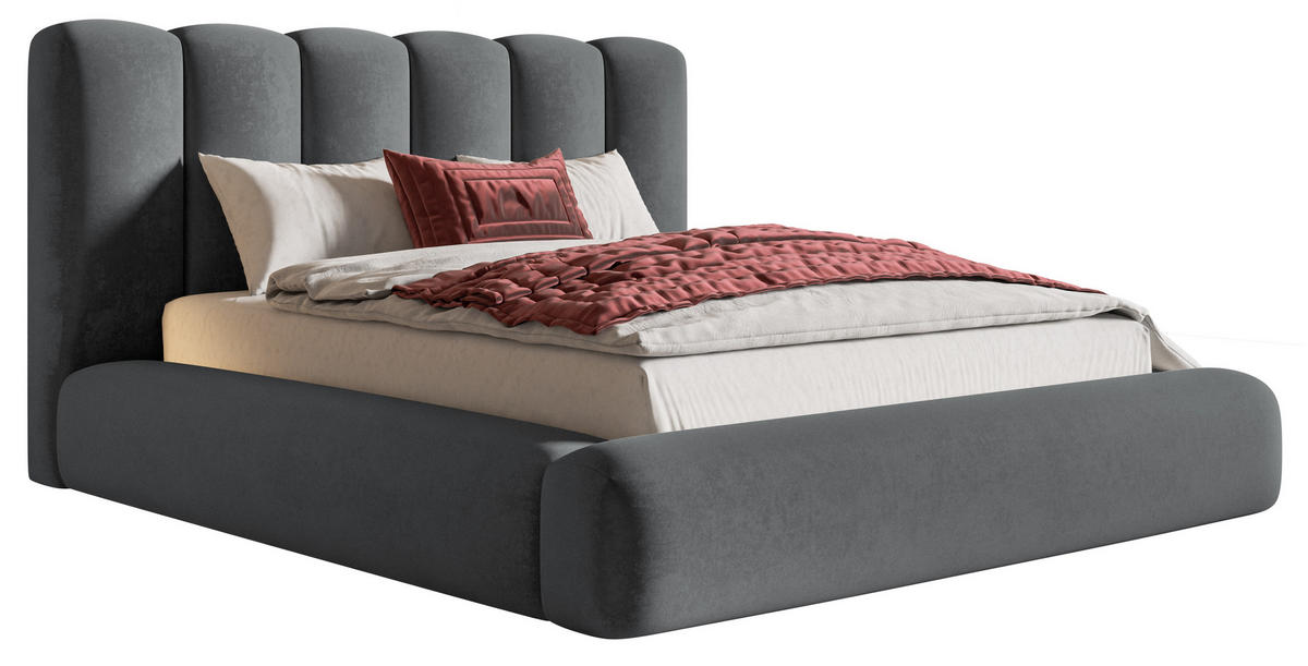 DOPPELBETT 180x200 cm Lumaro mit Dicker Schaum und Bettkasten, Dunkelgrau - Dunkelgrau, Holz/Textil (180/200cm) - Emporius