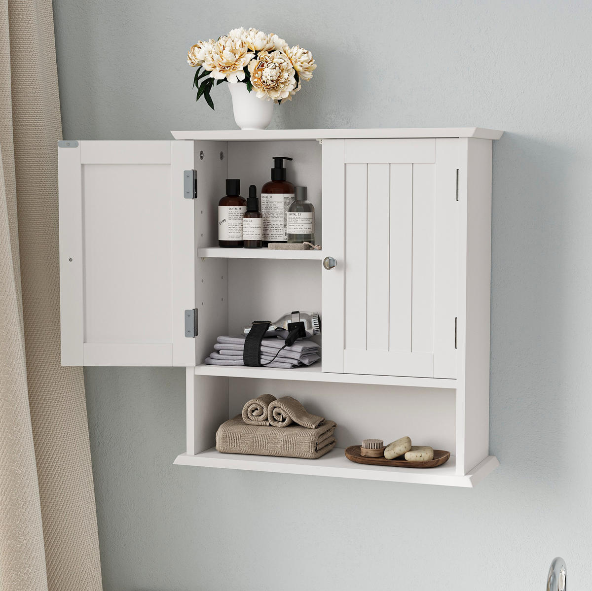 BADEZIMMERSCHRANK zur Wandmontage 54,6 x 19,8 x 59,9 cm Weiß - Weiß, Holzwerkstoff (19.8/59.9/54.6cm) - Beauniv