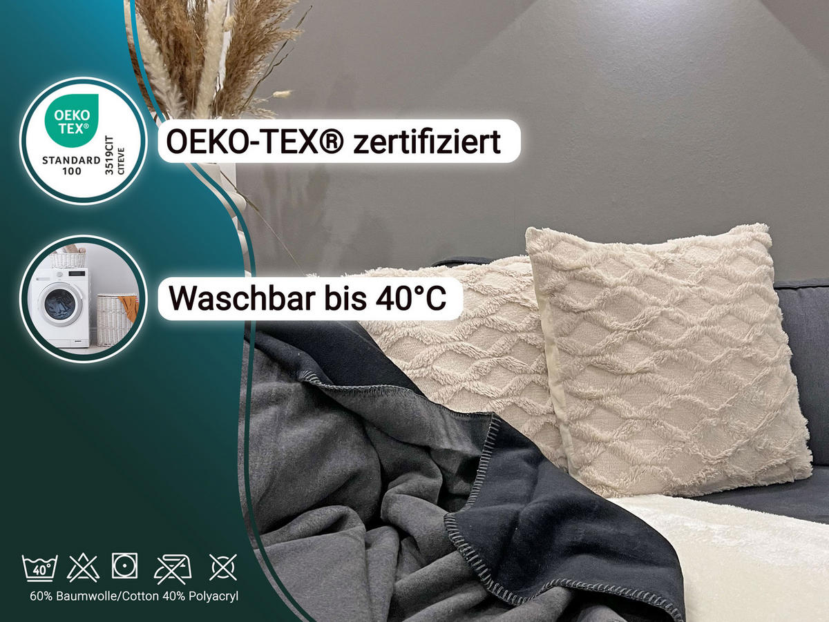 KUSCHELDECKE, 150x200 cm, 60% Baumwolle, 40% Polyacryl, Schwarz - Schwarz, Naturmaterialien (150/200cm) - Zollner
