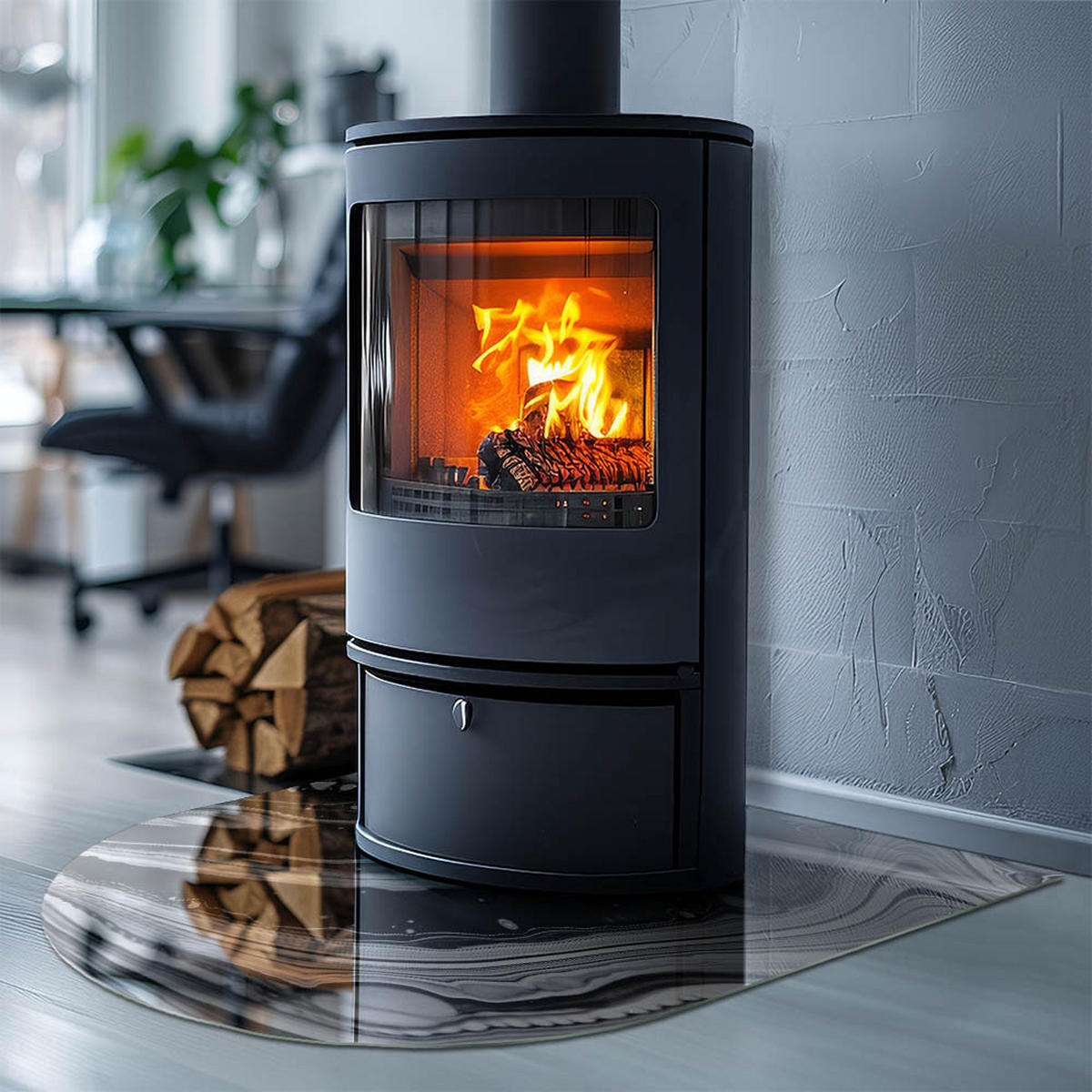 GLASPLATTE für Kamin 80x70 cm Schwarz Weiß - Multicolor, Glas (80/70/0.4cm) - ArtPrintCave