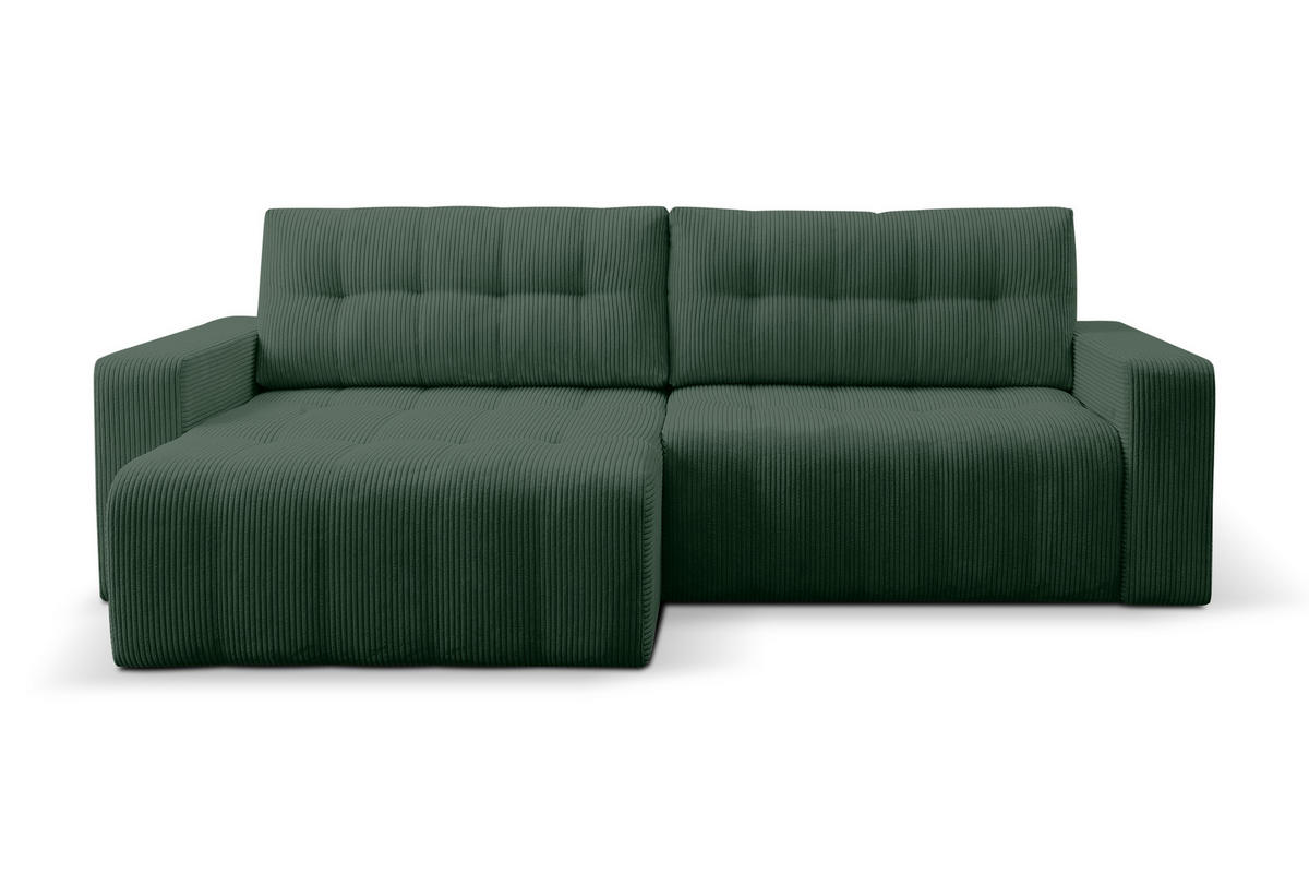 ECKSOFA Palermo mit Schlaffunktion und Bettkasten in Cordstoff - Dunkelgrün/Grün, Holz/Holzwerkstoff (245/143cm) - Ravio